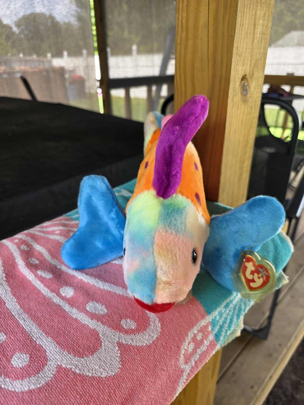 Ty Beanie Buddy Multicolor Plush Fish - Blue, Purple, Orange & Rainbow
